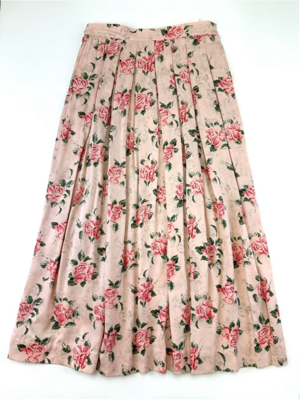 Cottagecore Vintage floral maxi skirt XS 90s Susan Bristol pink pleated Feminine